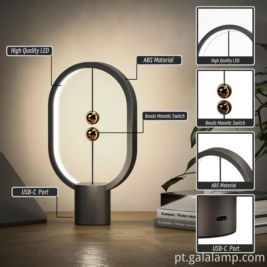 Lâmpada de mesa LED de balanço de Heng com design inovador no meio do ar